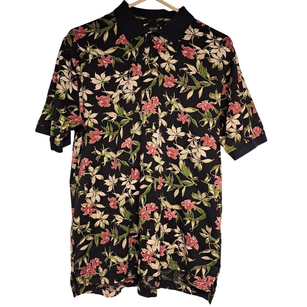 Izod Floral Golf Polo Shirt MENS SIZE M Dressy Casual Tropical Flowers Cruise